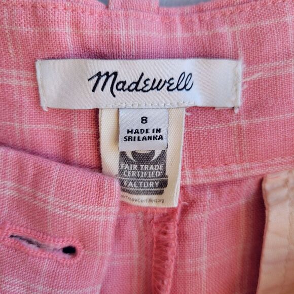 MADEWELL Cafe Pink The Harlow Check Short Size 8 Linen 6" Inseam Preppy Relaxed - Picture 9 of 9